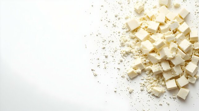 Tahu Potong Dadu Mentah Sehat diisolasi dengan Latar Belakang Putih