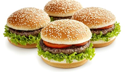 Three Hamburger buns with sesame isolated