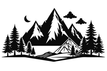 Mountain silhouette icons Vector Illustrations on white background