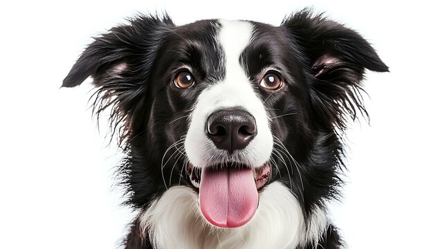 Anjing Border Collie Hitam Putih Lucu Senang Terisolasi Di Latar Belakang Putih