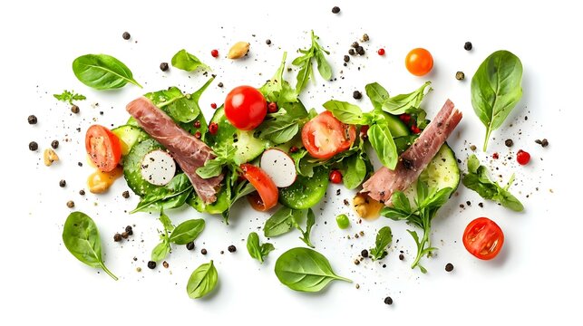 Makanan Sehat Bergizi Dengan Daging Dan Sayuran Terisolasi Dengan Latar Belakang Putih