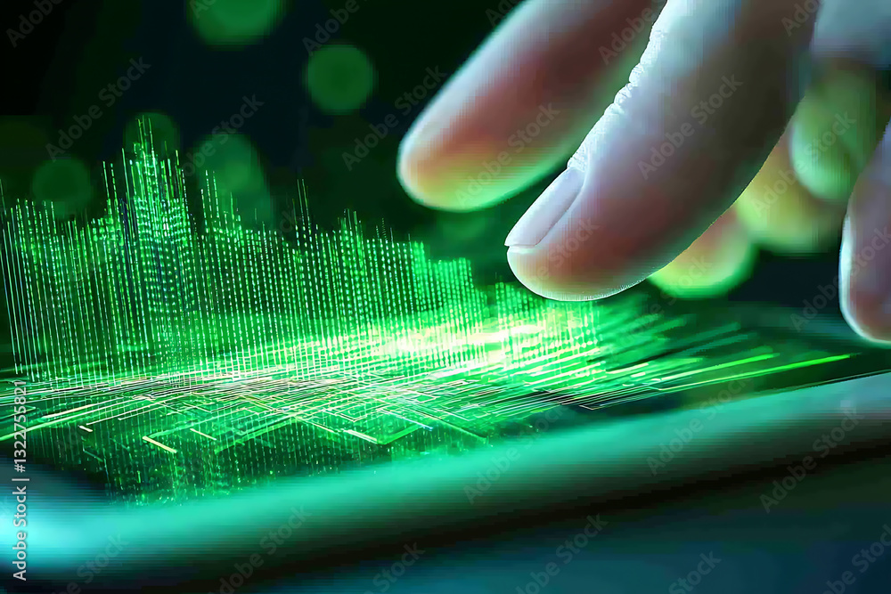 Poster data visualization action on smartphone digital environment interactive concept futuristic viewpoint