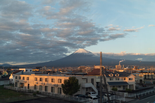 Mountain Fuji at Sunset with Urban Foreground