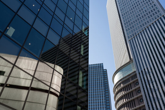 Business buildings close up view