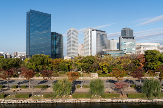 Osaka skyline at sunny day