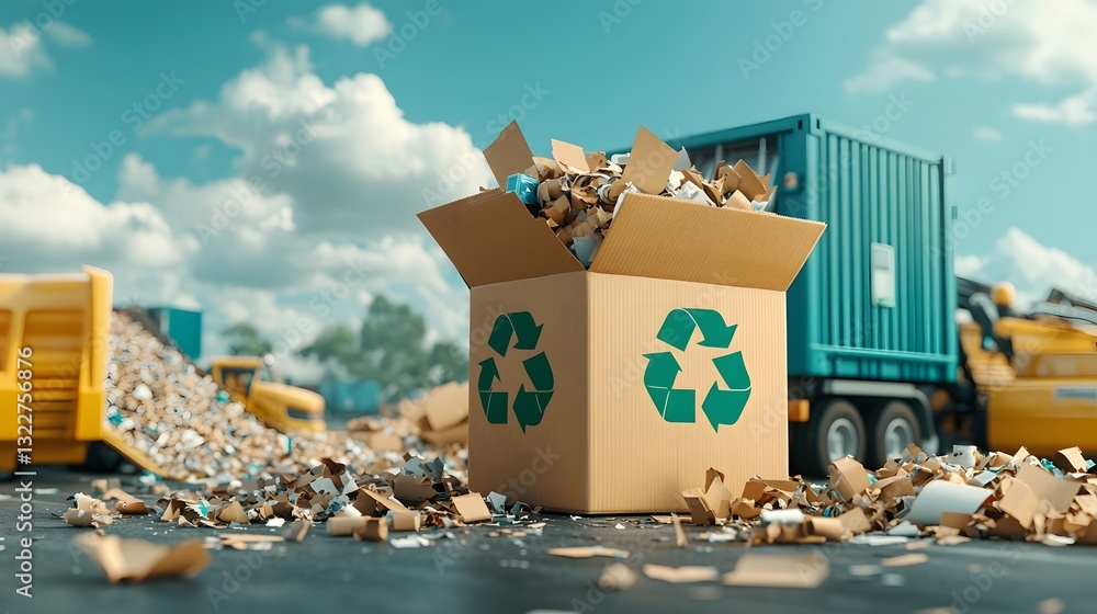 Poster efficient paper recycling facility with automated sorting conveyor belts transporting and processing