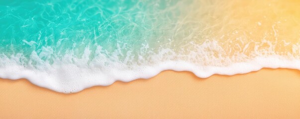 Fototapeta premium Seascape abstract background idea. Gentle waves lap against a golden sandy beach under a vibrant blue sky.