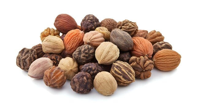 Triphala ayurvedic fruits isolated on white