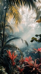 Lush Tropical Jungle Landscape: Serene Path Through Verdant Foliage