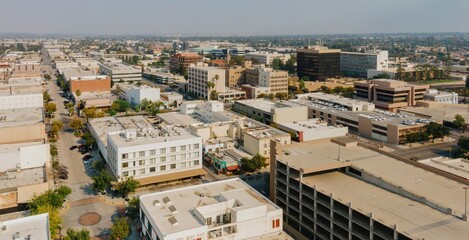 Aerial view of Bakersfield, California, USA, showcasing the city's urban landscape. The photo...