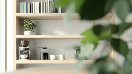 Fototapeta premium Coffee preparation scene modern kitchen still life bright environment close-up view relaxation concept