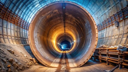Naklejka premium Large Hollow Iron Sewer Pipe in Underground Infrastructure, heavy hauling