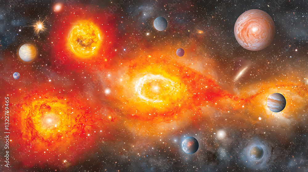 Poster cosmic explosion of stars and planets outer space digital art celestial environment vast universe ga