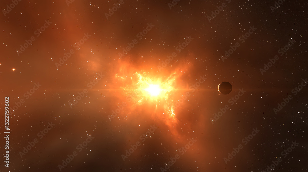 Poster exploring cosmic phenomena stellar explosion in outer space digital artwork galactic environment wid