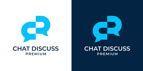Chat discussion logo design vector. Dialogue and discussion logo. Split chat symbol, two speakers have a conversation or communication, business and teamwork icons. Letter C D Chat Discussion logo.