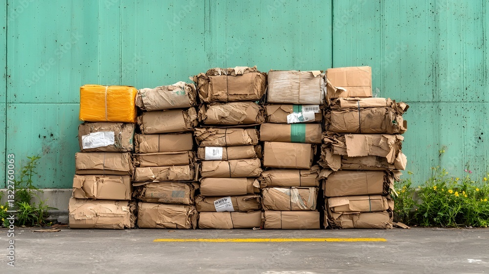 Poster stacks of recycled paper sheets neatly arranged in a warehouse setting offering a clean and professi