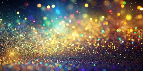 Obraz premium Glittering iridescent holographic background with shimmering gold particles suspended in mid-air , colorful