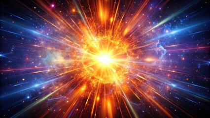 Naklejka premium Vibrant explosion of energy with glowing particles creates a cosmic burst, emitting intense shockwaves that illuminate the dark space, shockwave, vibrant explosion