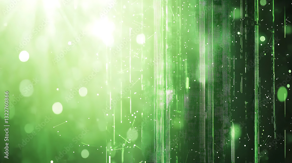 Poster dynamic green light patterns digital space abstract background high-tech environment top-down view v