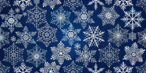 Intricate snowflake seamless pattern on deep blue background, serene visuals