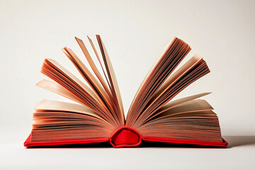 Fototapeta premium Beautiful a Red-Covered Book, Opened Wide to Reveal Its Pages