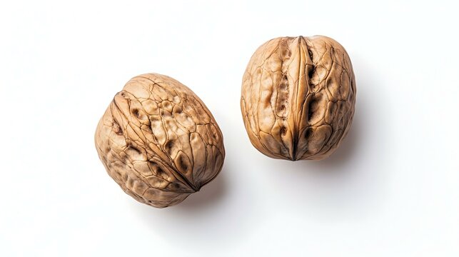 Deux noix entieres isolees sur fond blanc nourriture americaine
