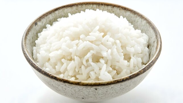 Riz blanc cuit dans un bol isol&eacute; sur fond blanc. Nourriture am&eacute;ricaine