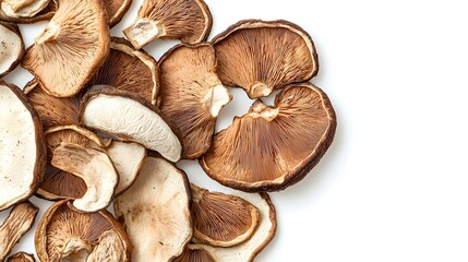 Set of dried slices of porcini isolated on white