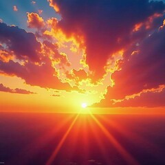 Fototapeta premium Dramatic sunset, vibrant clouds, colorful sky, textured background , fiery, evening