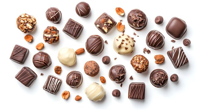 Aneka Cokelat Prasmanan Terisolasi di Atas Latar Belakang Putih. Makanan Amerika