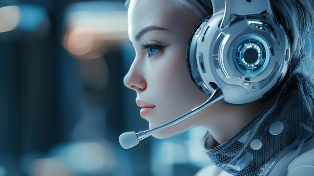 Woman wearing headset engaged in communication signifying ai-enhanced telecom management and support services