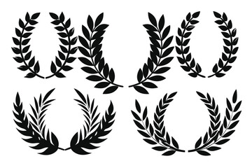 Laurel wreath silhouette collection set isolated on white background. Vector Illustration