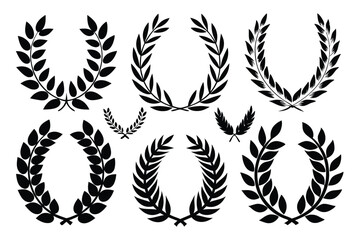 Laurel wreath silhouette collection set isolated on white background. Vector Illustration