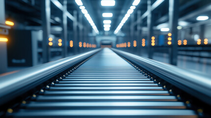 Naklejka premium state of art conveyor belt system in modern food processing facility, showcasing advanced technology and efficiency in operation