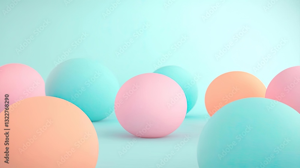 Poster pastel color illustration abstract background concept. pastel colored spheres on a soft backdrop cre