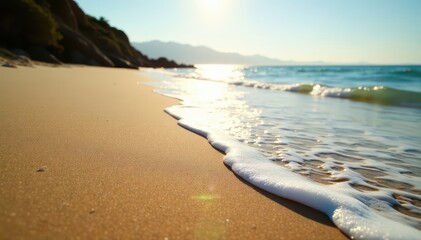 Deep impressions in sun-baked sand, tide's edge , nature, close-up