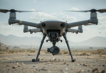 High-Resolution Drone on Desert Landscape with Mountains in Background