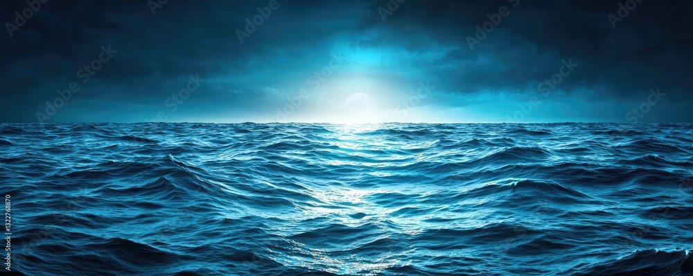 Poster waterscape abstract background idea. a serene view of ocean waves under a moody, twilight sky.