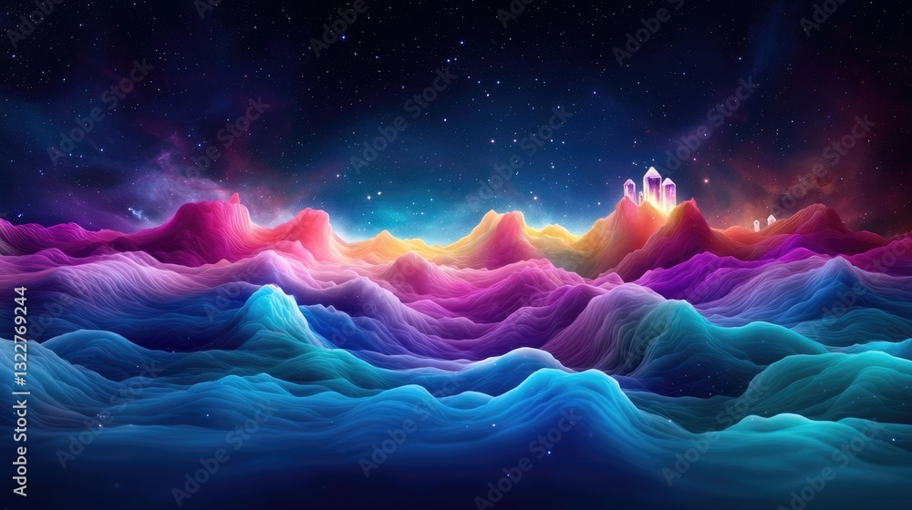 Poster vibrant color art abstract background concept. vibrant abstract landscape with colorful wave pattern