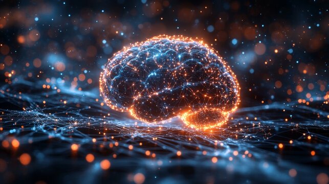 This image depicts a glowing particle brain, symbolizing the synergy between quantum computing and neural network optimization to improve data processing.