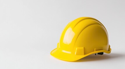 Fototapeta premium Bright Yellow Construction Helmet Isolated on White Background for Safety and Work Protection Purposes