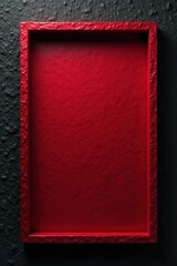 Fototapeta premium Dark, textured black wallpaper, bold ruby red rectangular frame , decor, pattern