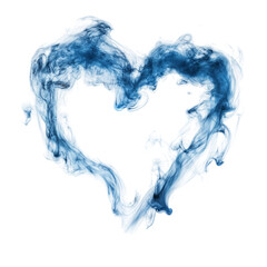 Blue smoke forming a heart shape, cut out. Isolated on a transparent background.