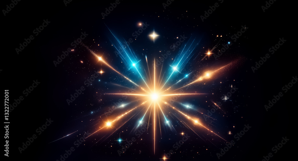 Aufkleber a radiant starburst explodes with energy, casting blue and orange rays outwards, creating a dynamic 