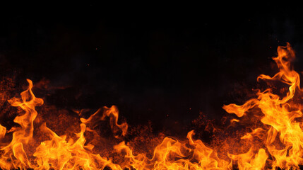 Fototapeta premium Flames dance against dark background, creating vibrant and dynamic visual. fiery colors evoke warmth and energy, perfect for various creative projects