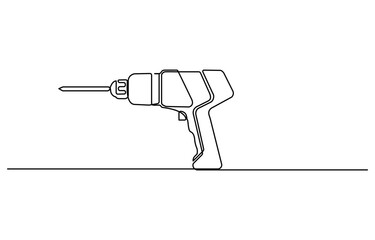 Electric drill continuous one line drawing vector illustration.