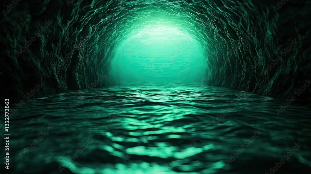 Poster waterscape abstract background idea. a serene underwater scene with shimmering water illuminated by 