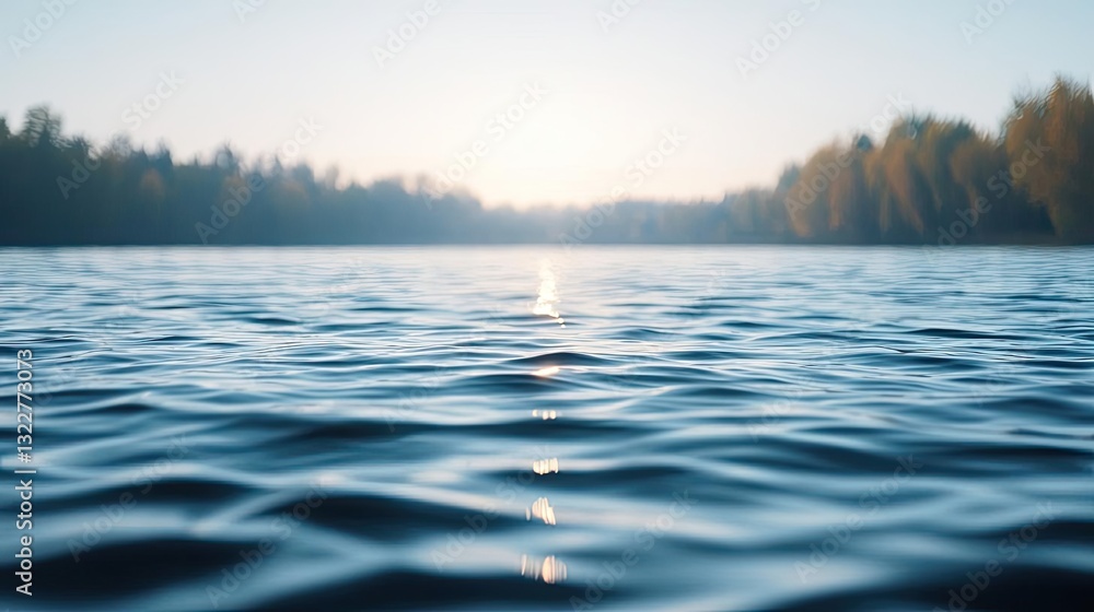 Aufkleber waterscape abstract background idea. a serene view of calm water reflecting soft sunlight and trees 