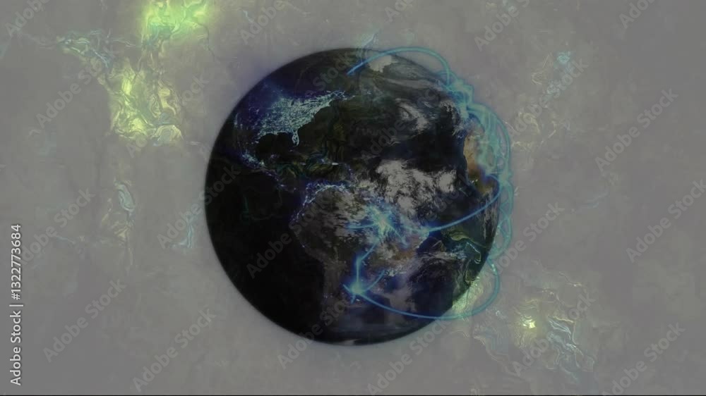 Aufkleber animation of earth glowing with blue lines and abstract light patterns surrounding