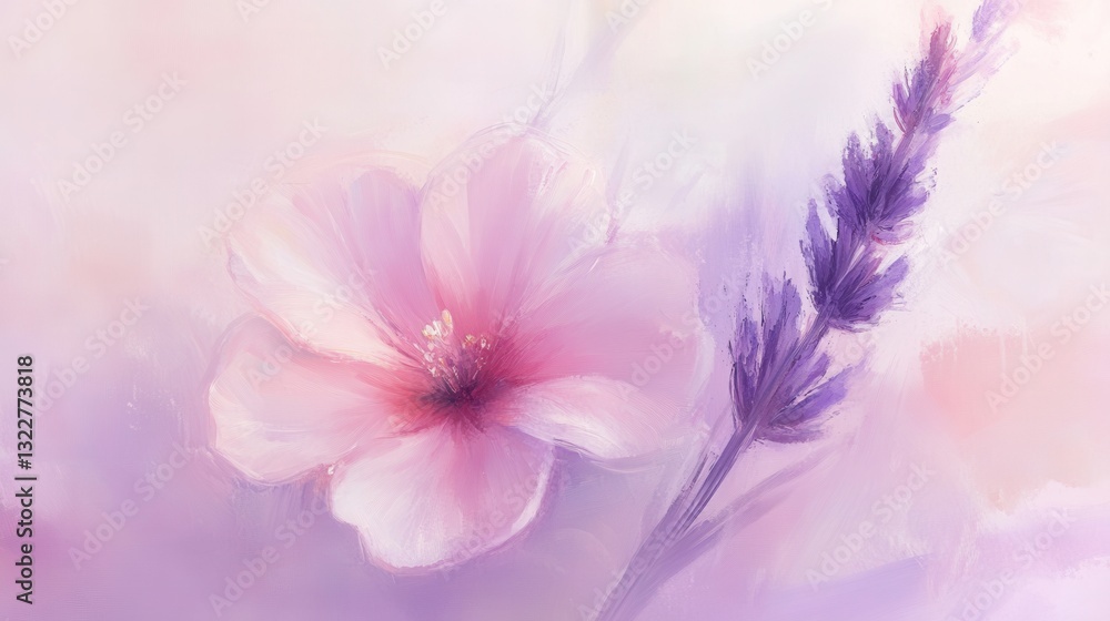 Poster soft pastel floral design featuring pink and lavender blooms with a gentle fade for text placement